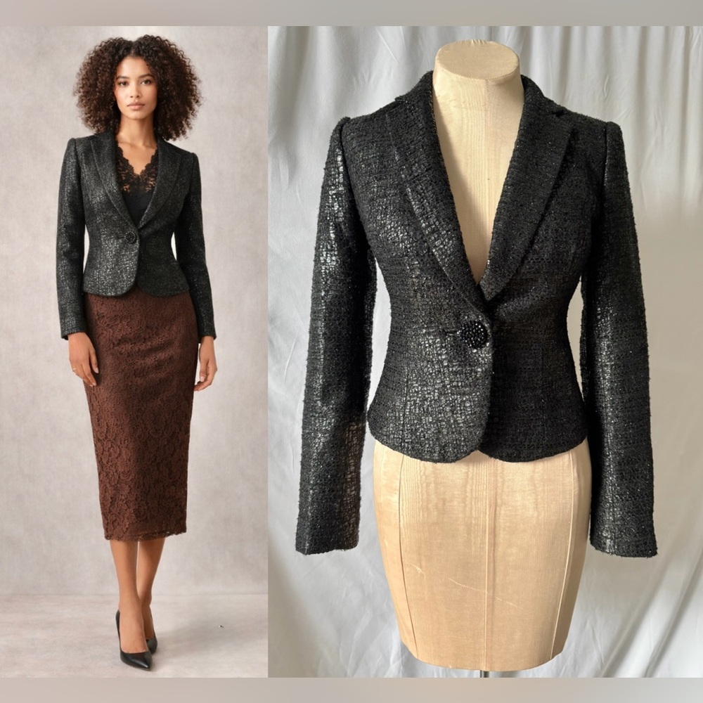 L’Wren Scott Black Crackle Textured Blazer - 2